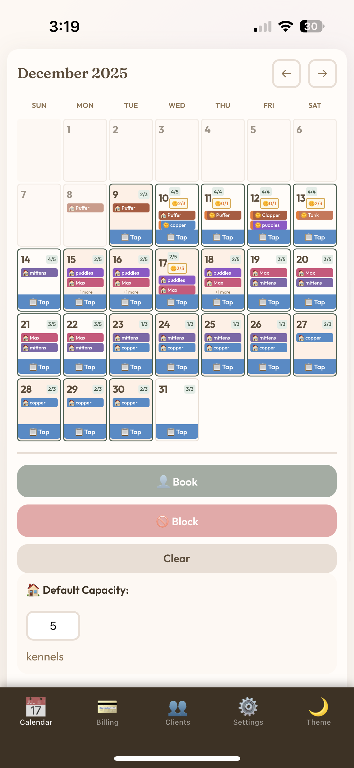 Admin calendar view