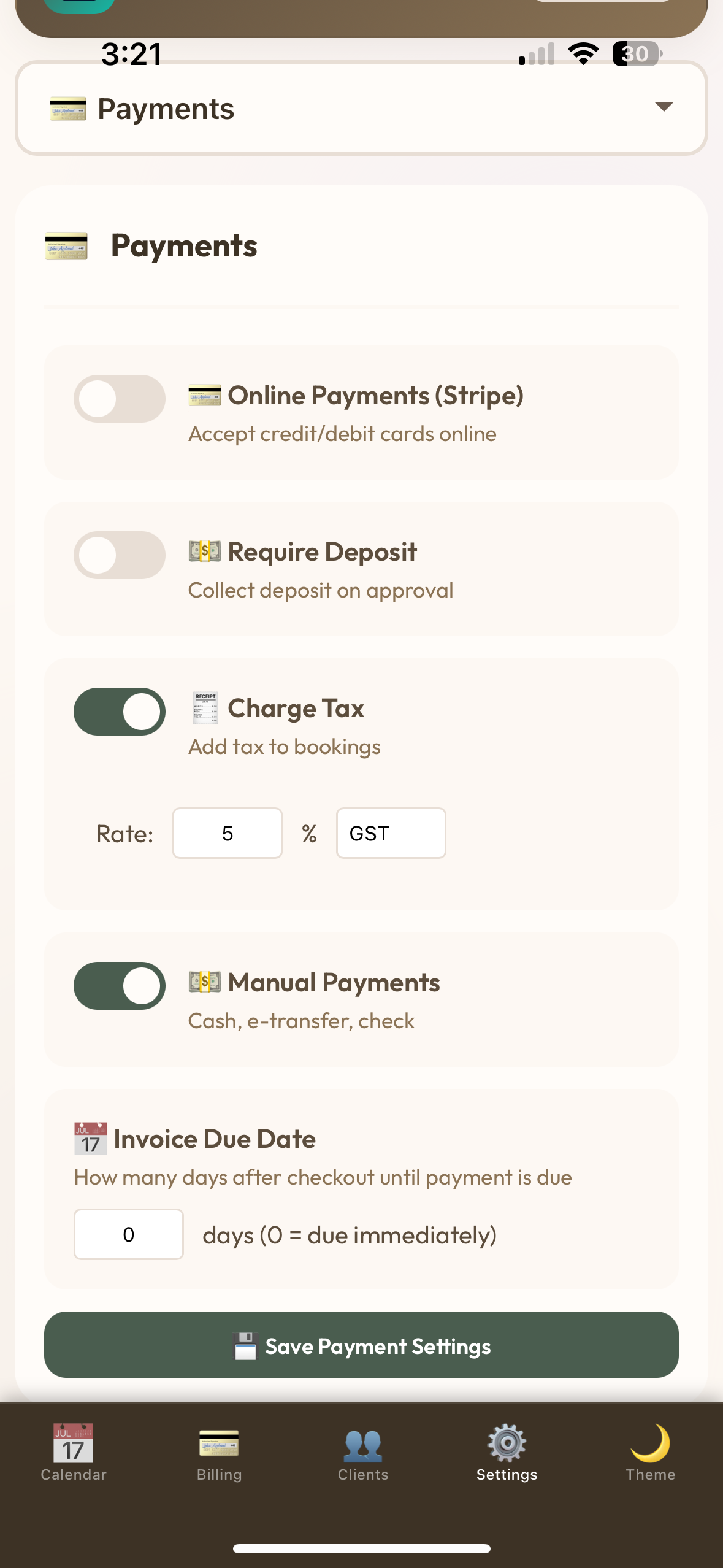 Payment settings