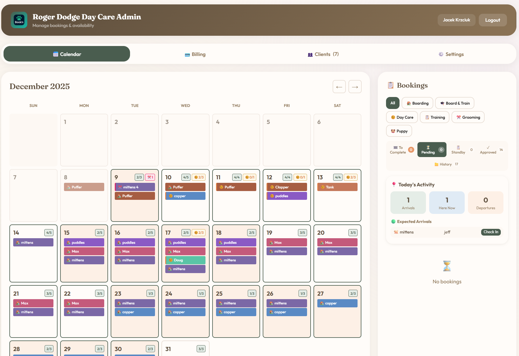 Desktop calendar view